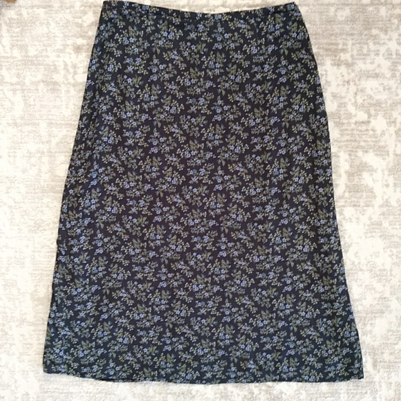 L.L. Bean Floral Lined Women's A-Line Skirt Plus 14P Black Blue - Picture 1 of 14